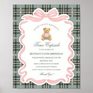 Pink Coquette Bow Bear Birthday Time Capsule Poster
