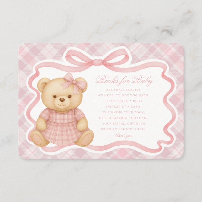 Pink Coquette Bow Bear Plaid Books for Baby Card (Front)