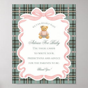 Pink Coquette Bow Bear Shower Advice for Baby Poster