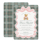 Pink Coquette Bow Bear Tartan Plaid Birthday