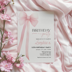 Pink Coquette Bow Birthday Invitation