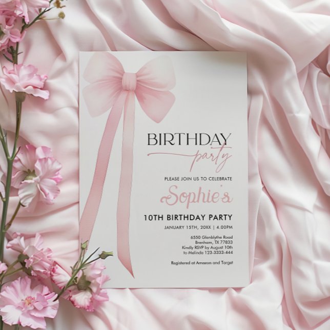 Pink Coquette Bow Birthday Invitation (Creator Uploaded)