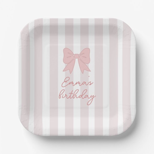 Pink Coquette Bow Birthday  Paper Plate (Front)