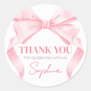 Pink Coquette Bow Birthday Party Classic Round Sticker