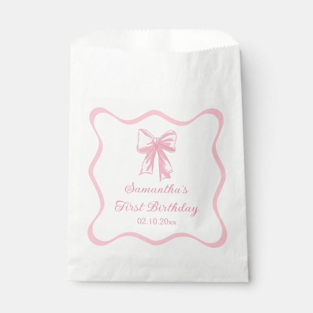Pink Coquette Bow Birthday Party Favour Bags (Front)