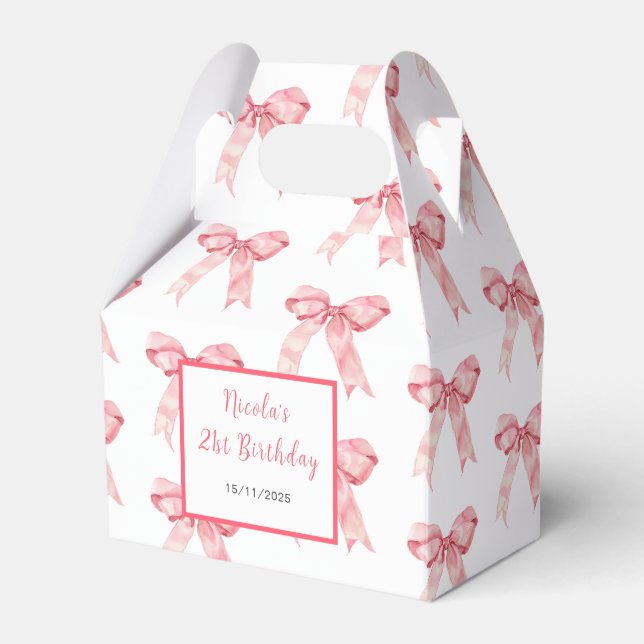 Pink Coquette Bow Birthday Party Favour Box (Front Side)