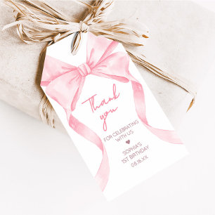 Pink Coquette Bow Birthday Party Gift Tags