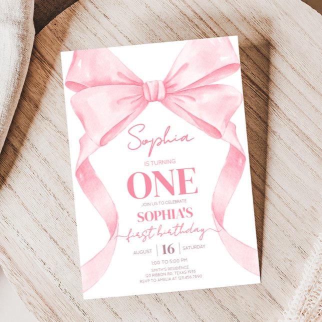 Pink Coquette Bow Birthday Party Invitation (Pink Bow Birthday Party Invitation)