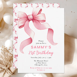 Pink Coquette Bow Birthday Party Invitation