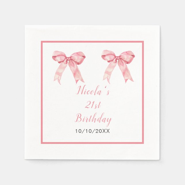 Pink Coquette Bow Birthday Party Napkin (Front)