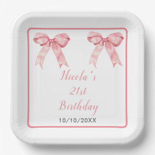 Pink Coquette Bow Birthday Party Paper Plate