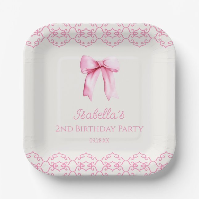 Pink Coquette Bow Birthday Party  Paper Plate (Front)
