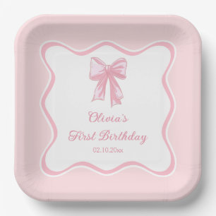 Pink Coquette Bow Birthday Party Paper Plate
