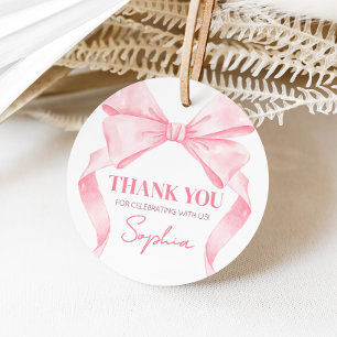 Pink Coquette Bow Birthday Party Round Favour Tags