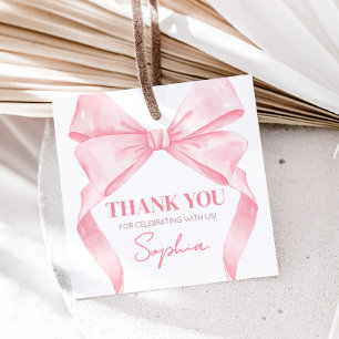 Pink Coquette Bow Birthday Party Square Favour Tags