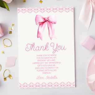 Pink Coquette Bow Birthday Party Thank You Card