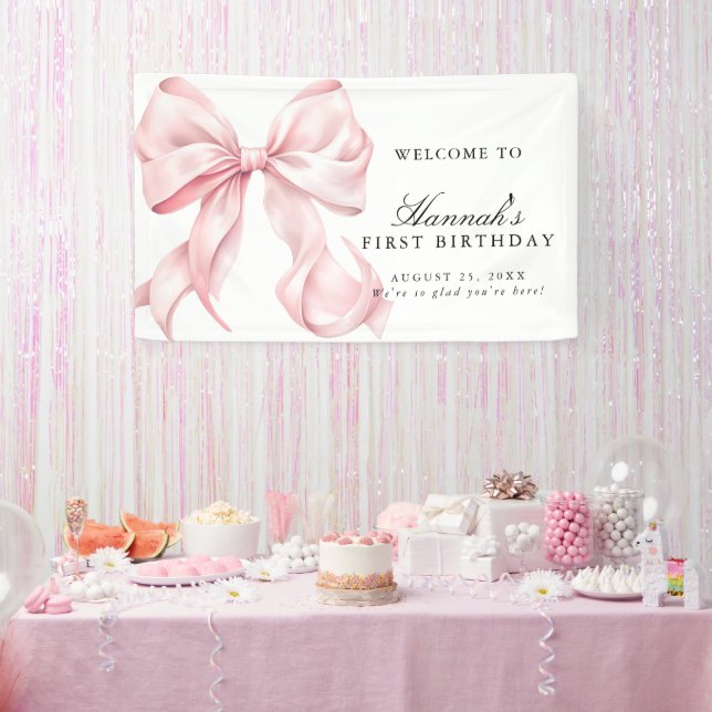 Pink Coquette Bow Birthday Party Welcome Sign (Party)