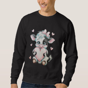 Pink Coquette Bow Black & White Cow Holding Heart Sweatshirt