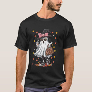 Pink Coquette Bow Boo Ghost Leopard Halloween Spoo T-Shirt