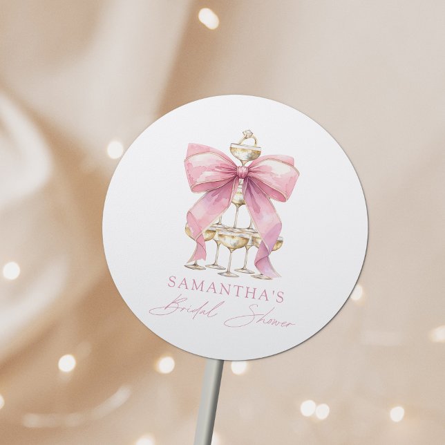 Pink Coquette Bow Bridal Shower Classic Round Sticker (Creator Uploaded)