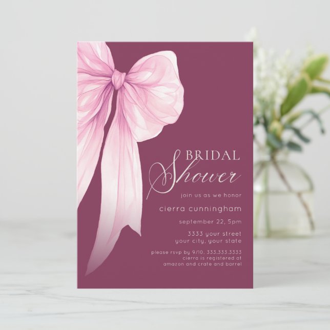 Pink Coquette Bow Bridal Shower Invitation (Standing Front)