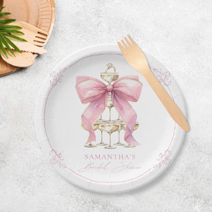 Pink Coquette Bow Bridal Shower Paper Plate
