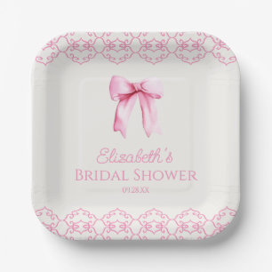 Pink Coquette Bow Bridal Shower Paper Plate