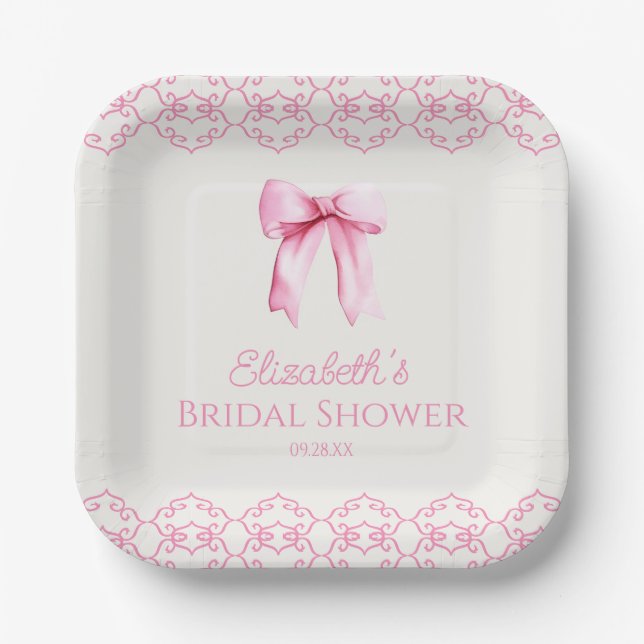 Pink Coquette Bow Bridal Shower Paper Plate (Front)