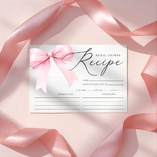 Pink Coquette Bow Bridal Shower Recipe Enclosure Card