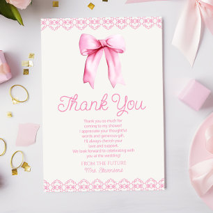 Pink Coquette Bow Bridal Shower Thank You Card