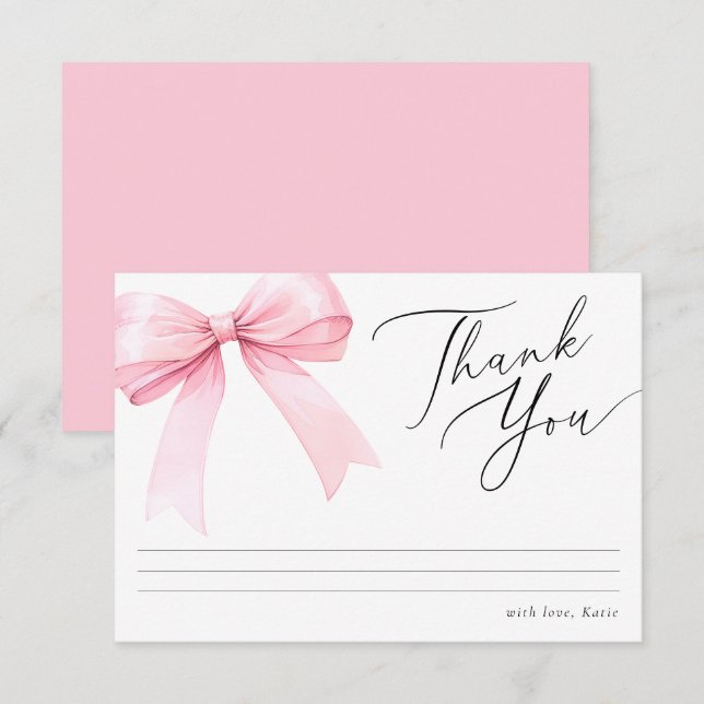 Pink Coquette Bow Bridal Shower Thank You Card (Front/Back)
