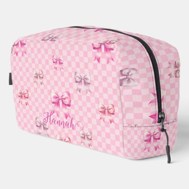 Pink Coquette Bow Chequerboard Dopp Kit (Right Corner)