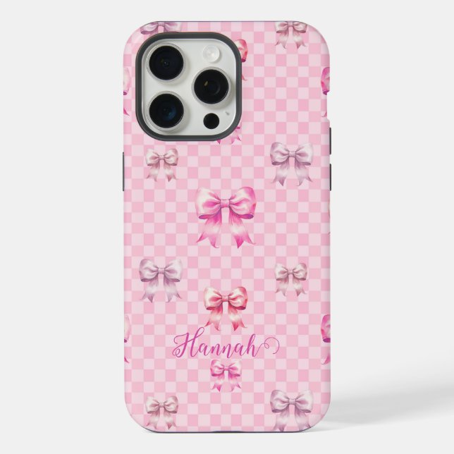 Pink Coquette Bow Chequerboard iPhone Case (Back)