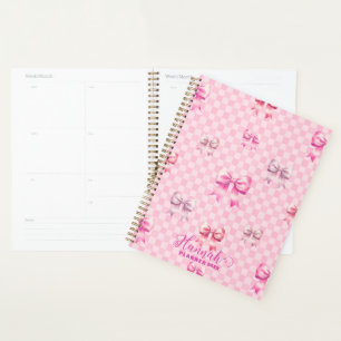 Pink Coquette Bow Chequerboard Planner