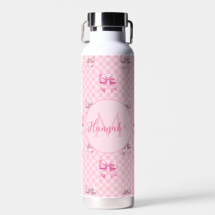 Pink Coquette Bow Chequerboard Water Bottle