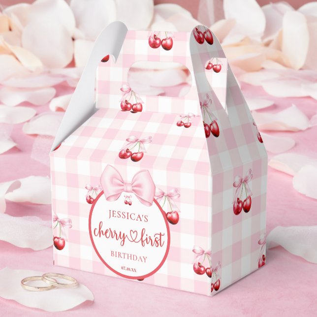 Pink Coquette Bow Cherry First Birthday Party Favour Box (Wedding)