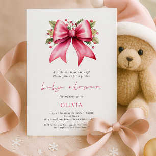 Pink Coquette Bow Christmas Baby Shower Invitation