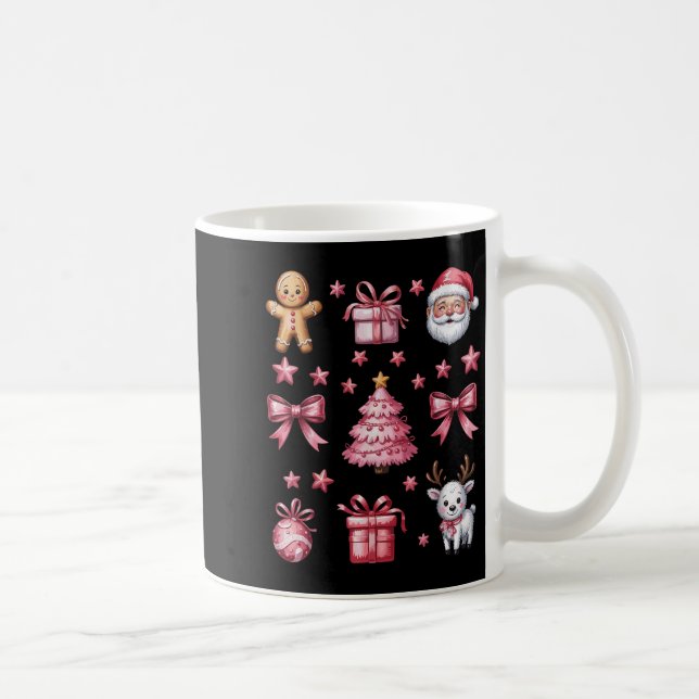 Pink Coquette Bow Christmas Tree Gingerbread Reind Coffee Mug (Right)