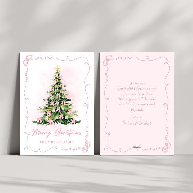 Pink Coquette Bow Christmas Tree Merry Christmas  Holiday Card (Creator Uploaded)
