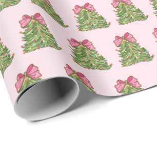 Pink Coquette Bow Christmas Tree Wrapping Paper