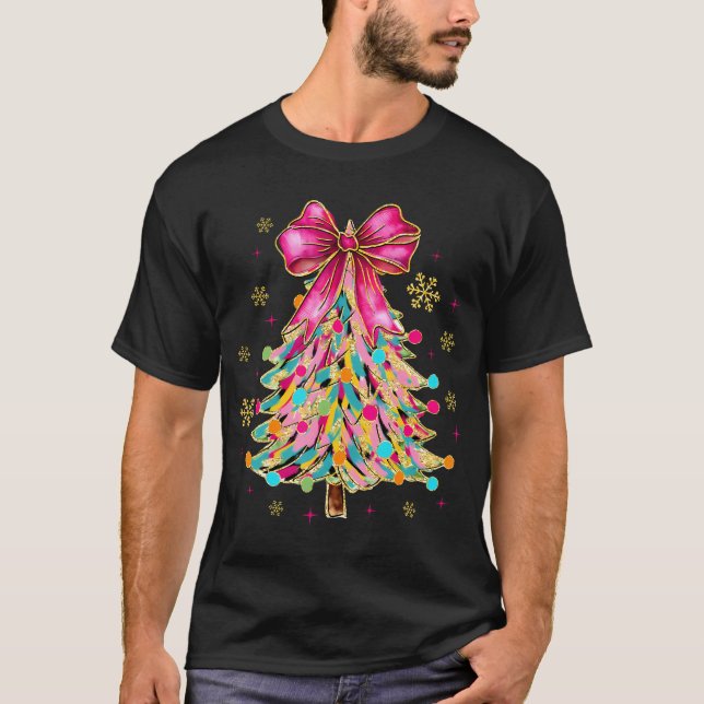 Pink Coquette Bow Christmas Tree Xmas Gifts Women T-Shirt (Front)