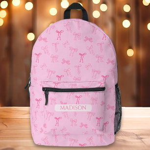 Pink Coquette Bow Custom Name Printed Backpack