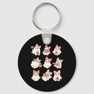 Pink Coquette Bow Cute Ghost Halloween Spooky Seas Key Ring