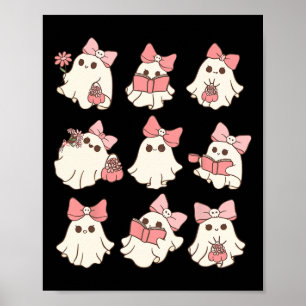 Pink Coquette Bow Cute Ghost Halloween Spooky Seas Poster