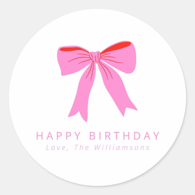 Pink Coquette Bow Cute Personalised Birthday Gift Classic Round Sticker (Front)