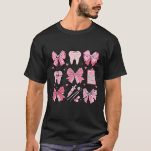 Pink Coquette Bow Cute Teeth Dentist Squad Dental T-Shirt