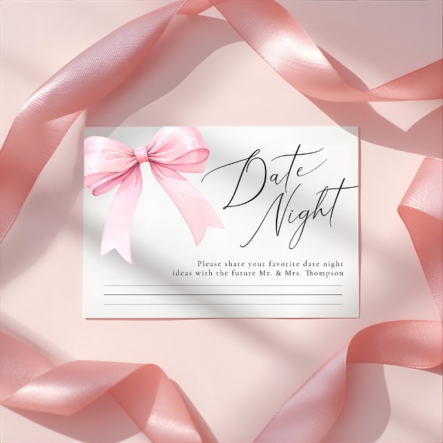 Pink Coquette Bow Date Night Bridal Shower Enclosure Card (Creator Uploaded)