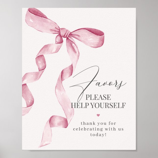 Pink Coquette Bow Favours Party Decor Sign (Front)