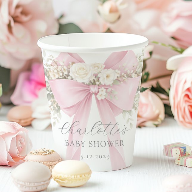 Pink Coquette Bow Floral Baby in bloom baby Shower Paper Cups (Creator Uploaded)
