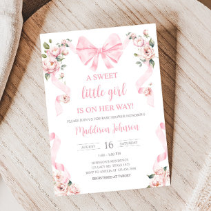Pink Coquette Bow Floral Baby Shower Invitation